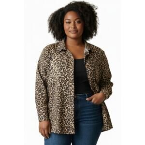 Susan Graver Style Leopard Top Shacket Brown Black Womens 3X